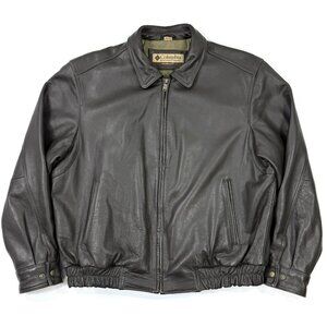 Vintage Columbia Mens Leather Bomber Jacket Full Zip Size XL Streetwear Brown